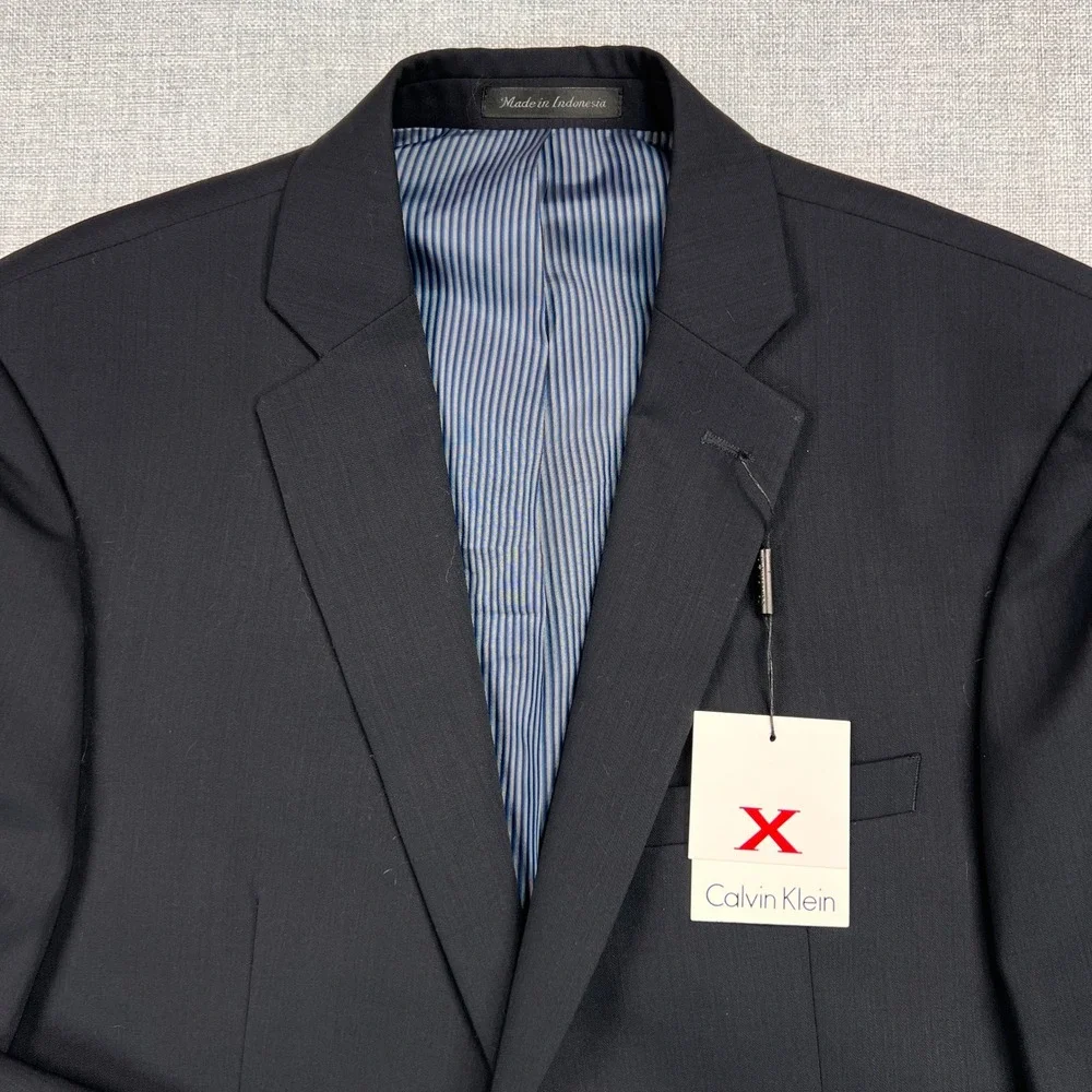 Calvin Klein Extreme Slim Fit Wool Blazer Men 42 Short Navy Preppy‎ Office NEW